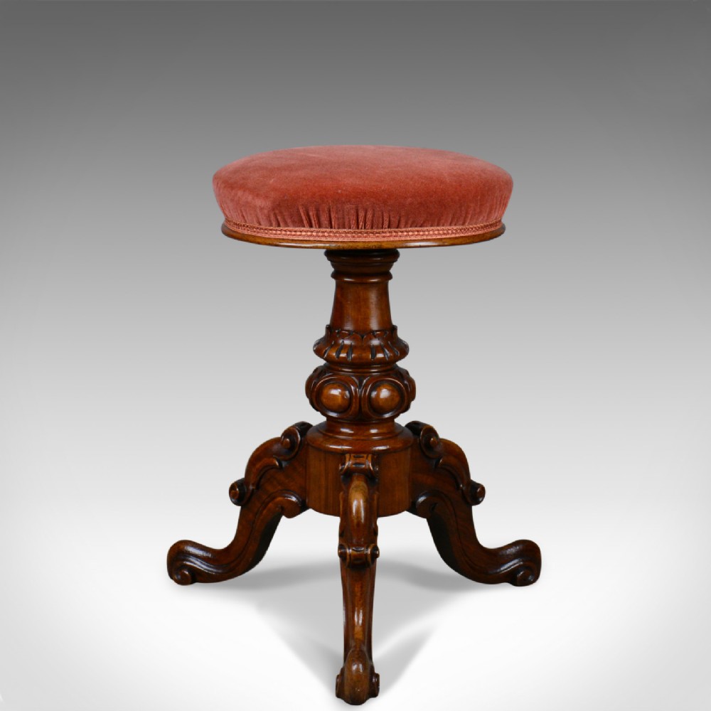 Antique, Piano Stool, Walnut, Adjustable, English, Victorian, Music Circa 1860