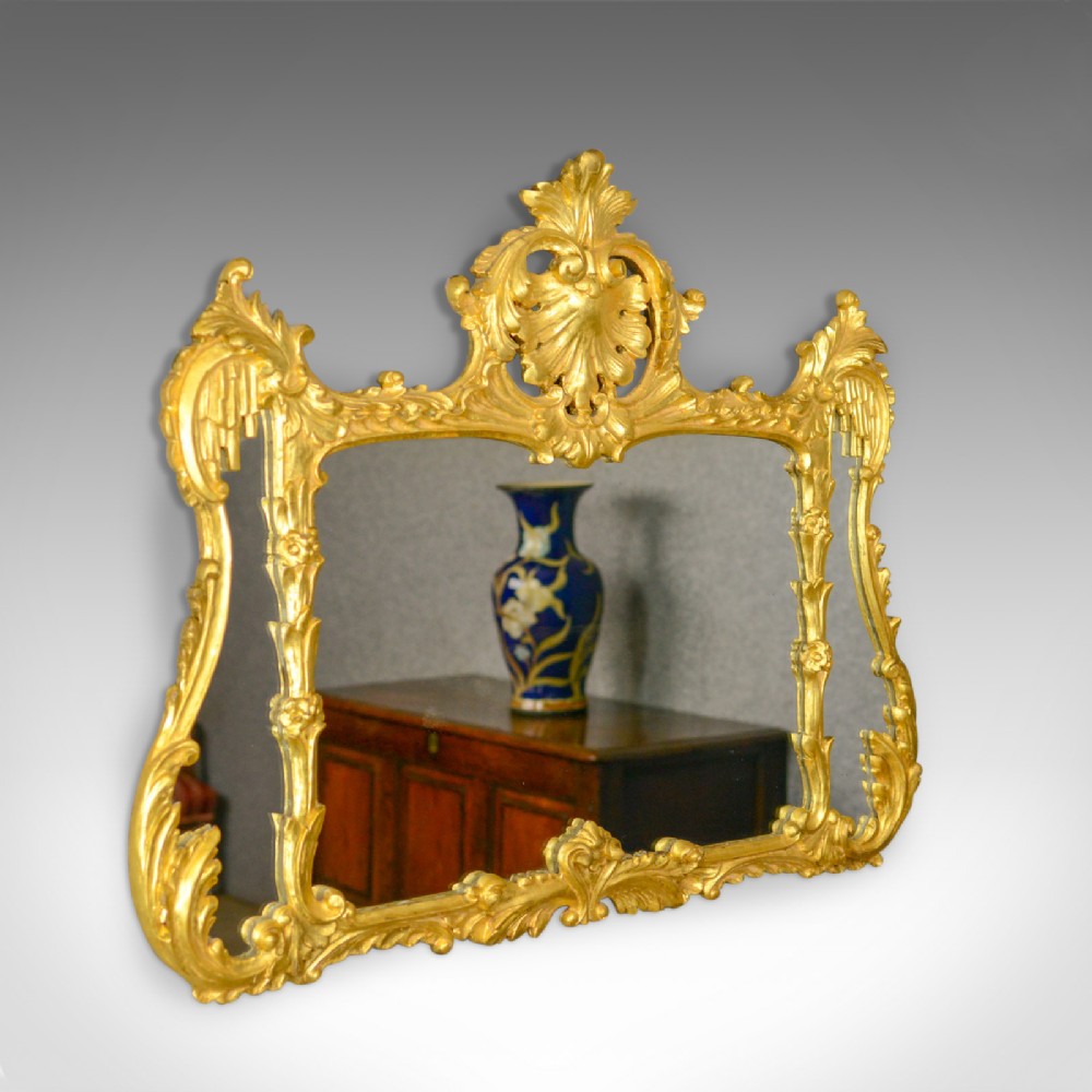 Antique Overmantel Mirror, English, Giltwood, Wall, Triptych, Circa 1920