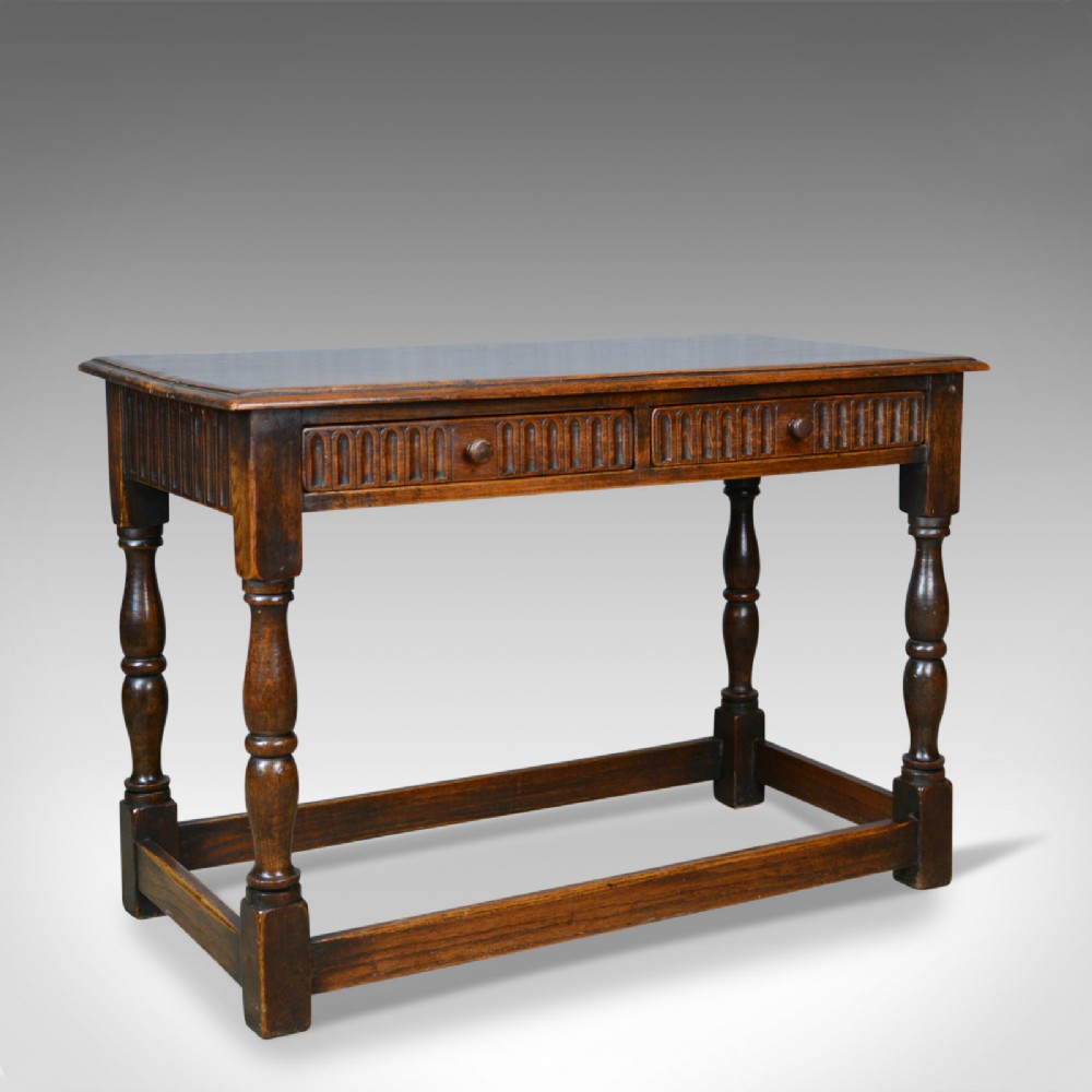 Antique Side Table, English, Oak, C17th Revival, Console, Serving, Circa 1910