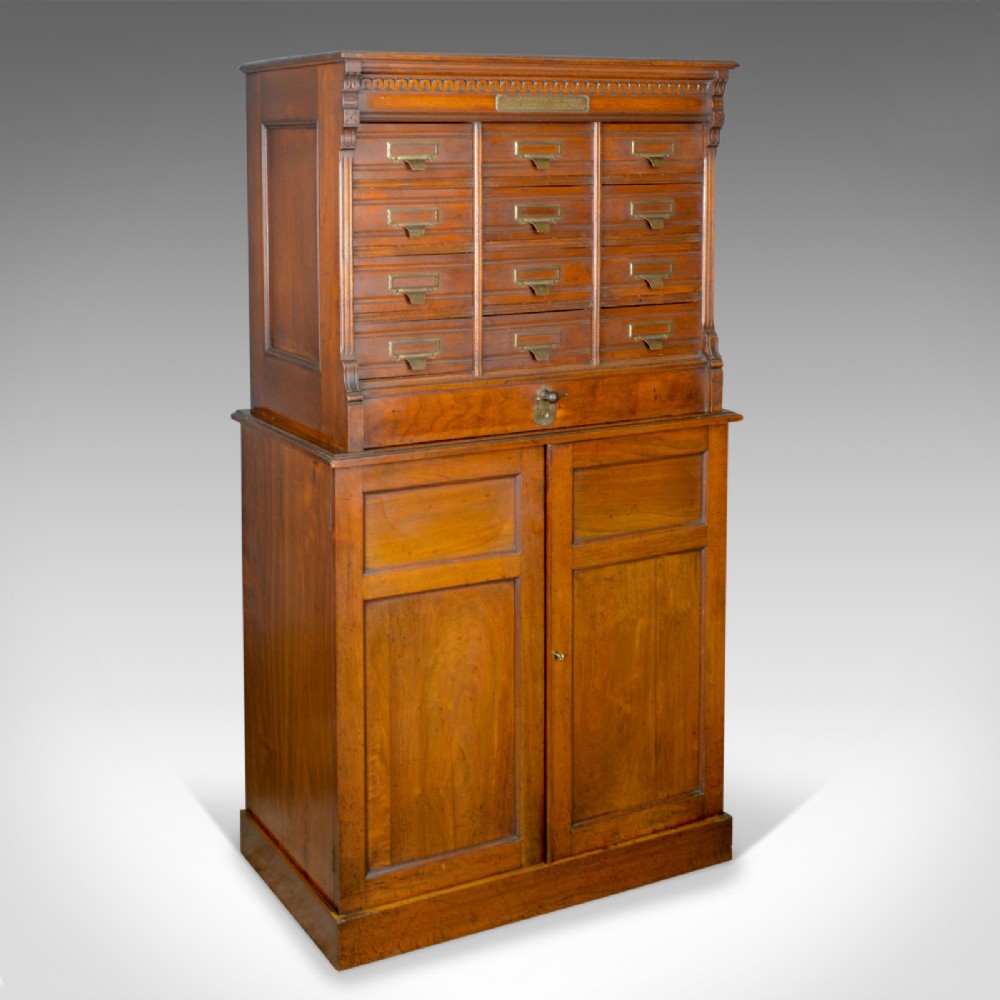 Large Antique Filing Cabinet, English, Edwardian, Walnut, Shannon File Co. c1910