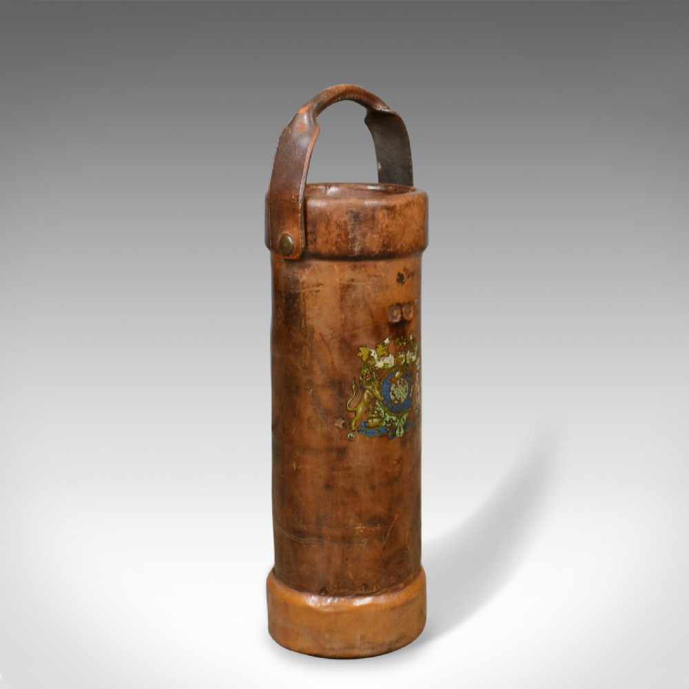 Antique Leather Umbrella or Stick Stand, English Victorian Case c1890