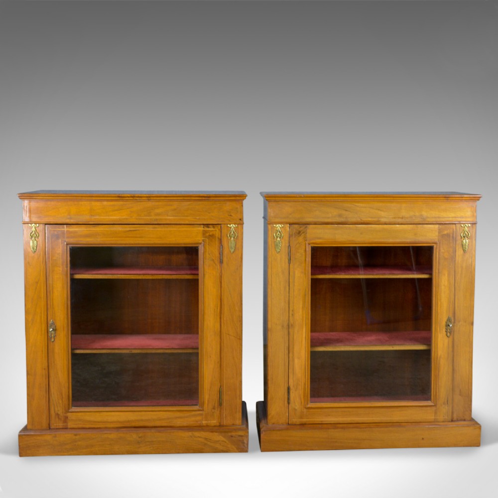 Pair of Antique Pier Cabinets, English, Walnut, Edwardian, Regency Revival c1910