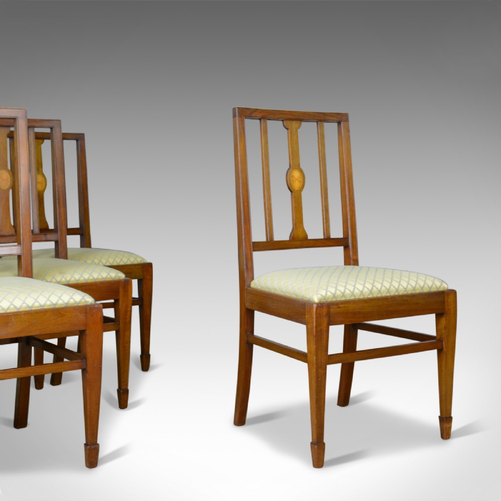 Set of Four Antique Dining Chairs, Mahogany, Edwardian Sheraton Revival c.1910