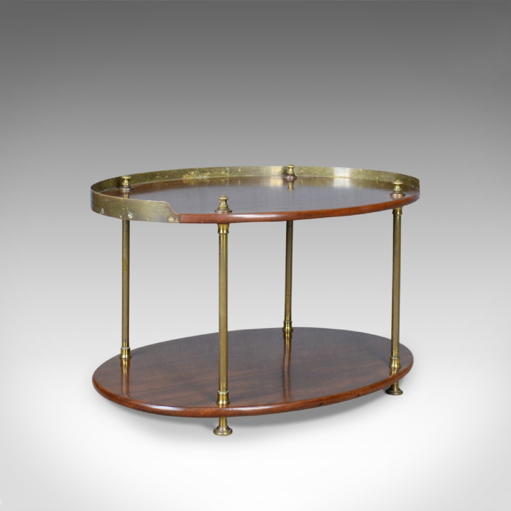 Antique Ship's Table, English, Mahogany, Brass, Two Tier, Side, Edwardian c.1910