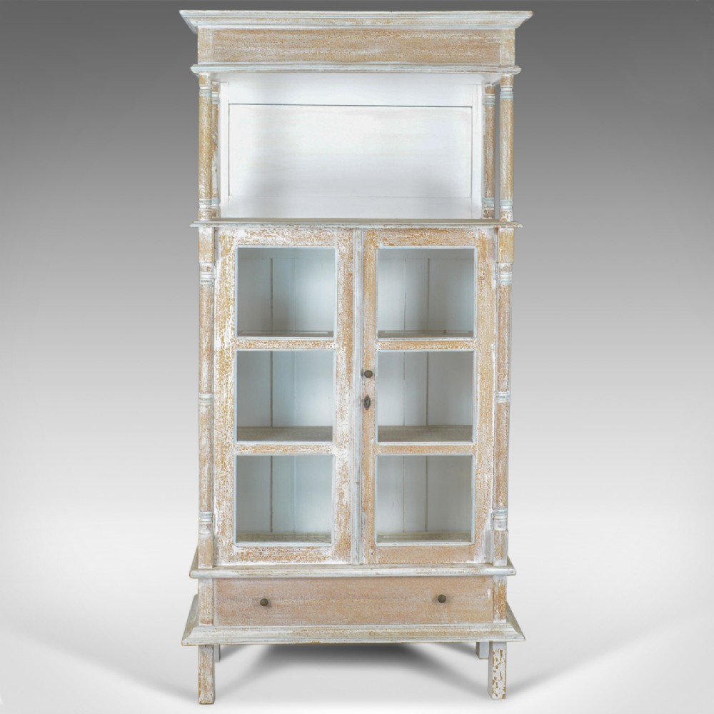 Antique Display Cabinet, Tall, French, Limed Oak Cupboard, Early 20th Century