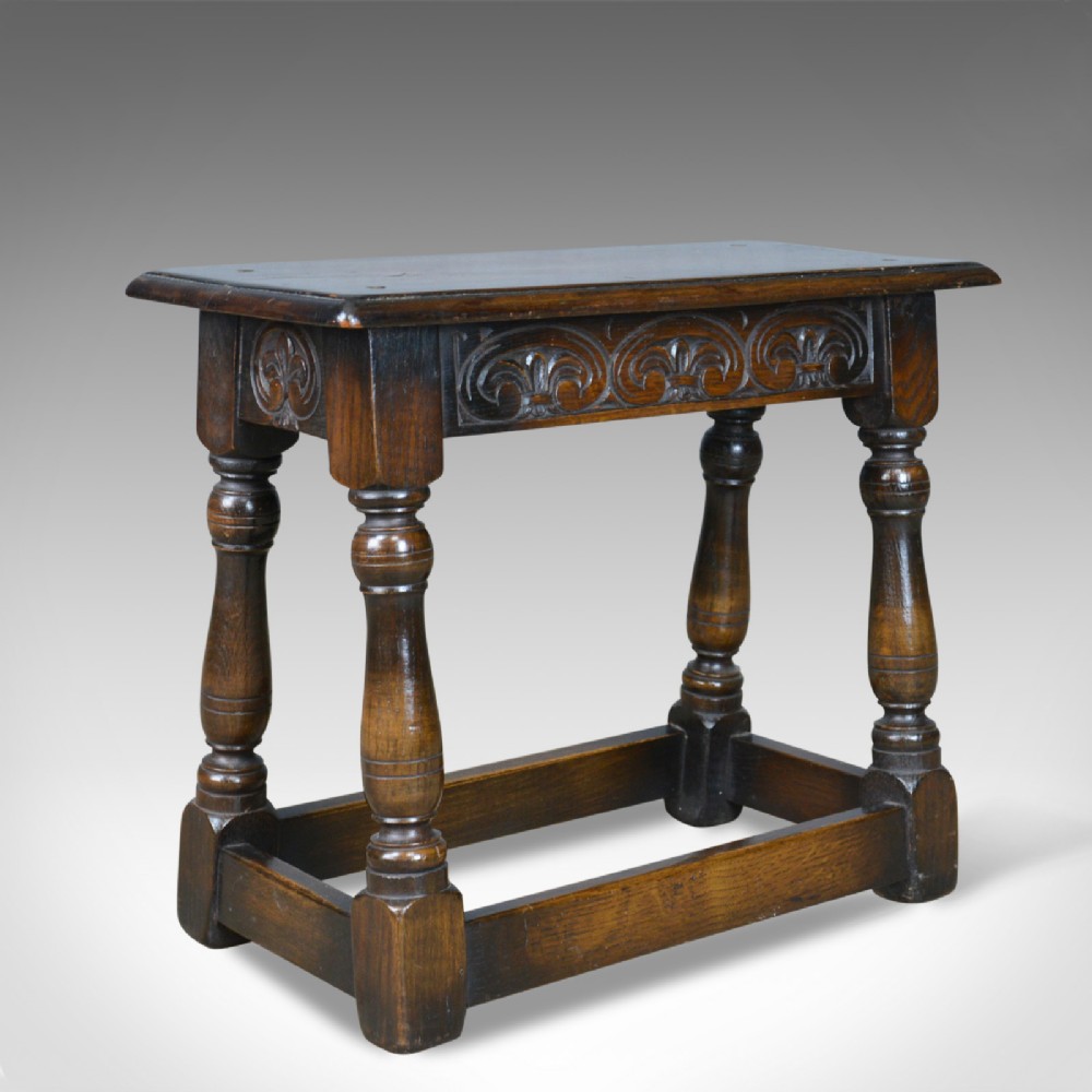 Antique Joint Stool, English, Oak, Edwardian, Jacobean Revival, Early C20th