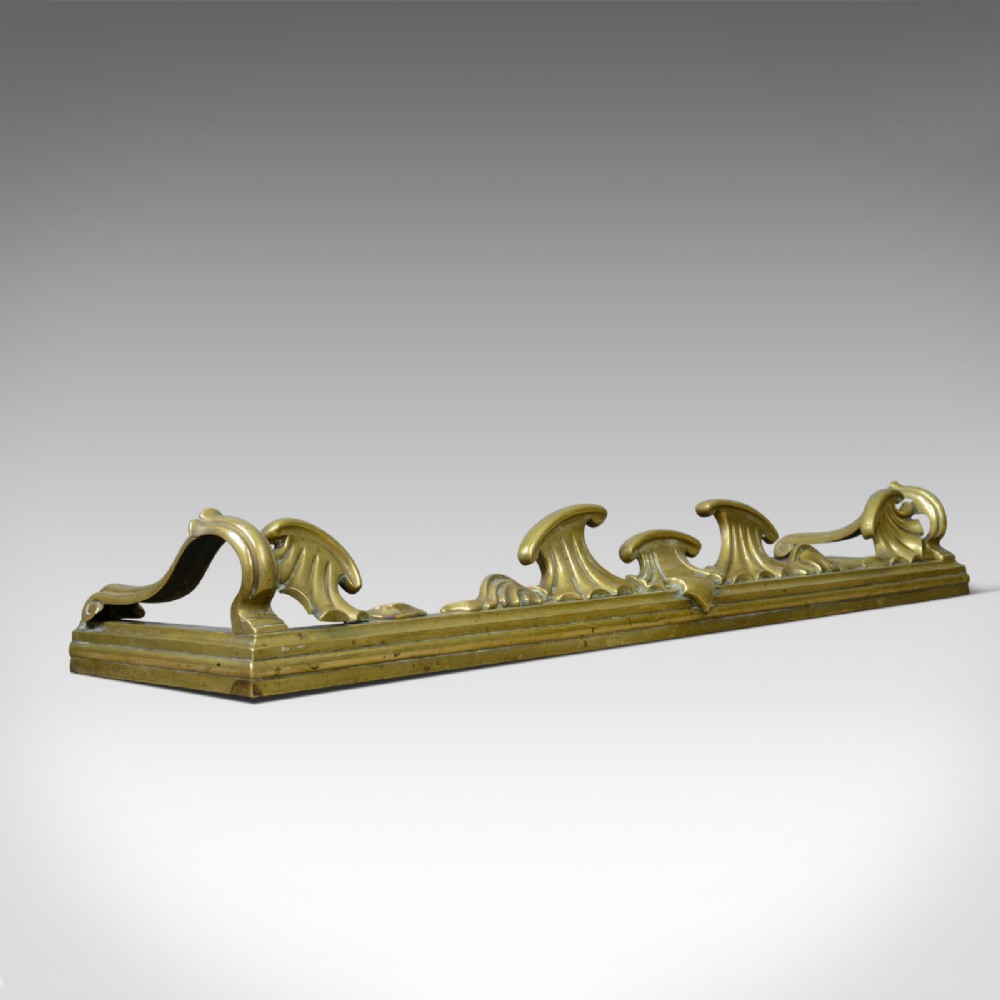Antique Brass Fire Kerb, English, Victorian, Art Nouveau, Fireside Fender c.1900
