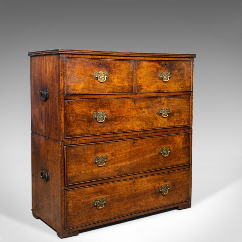 Antique Campaign Chest of Drawers, English, Late Georgian, Walnut, Circa 1780