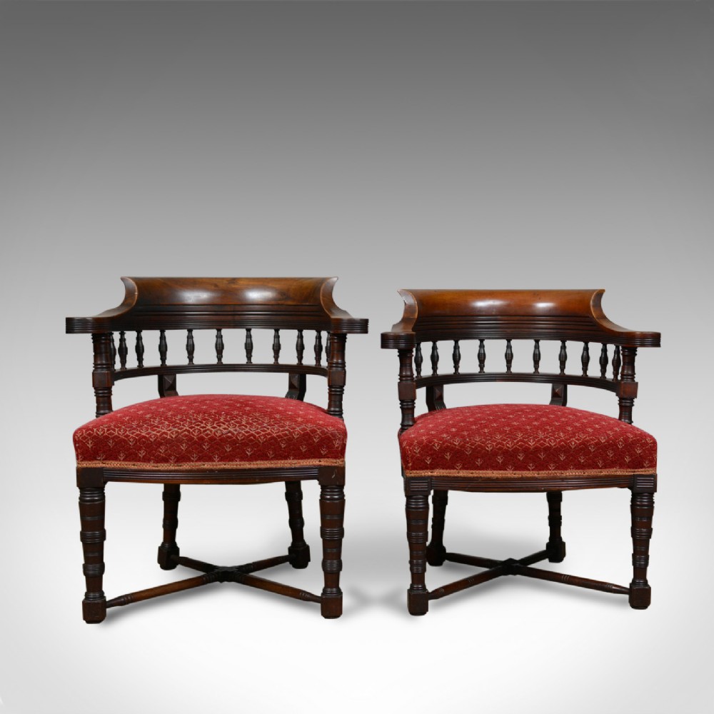 Pair of Antique Salon Chairs, English, Late Victorian, His and Hers, Circa 1900