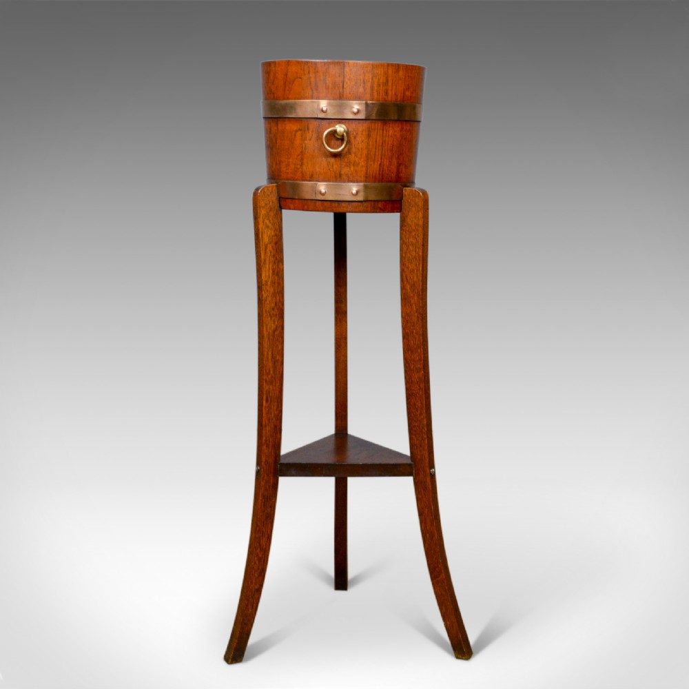Antique Jardiniere, Arts and Crafts, Coopered Barrel on Stand, Lister, c.1900