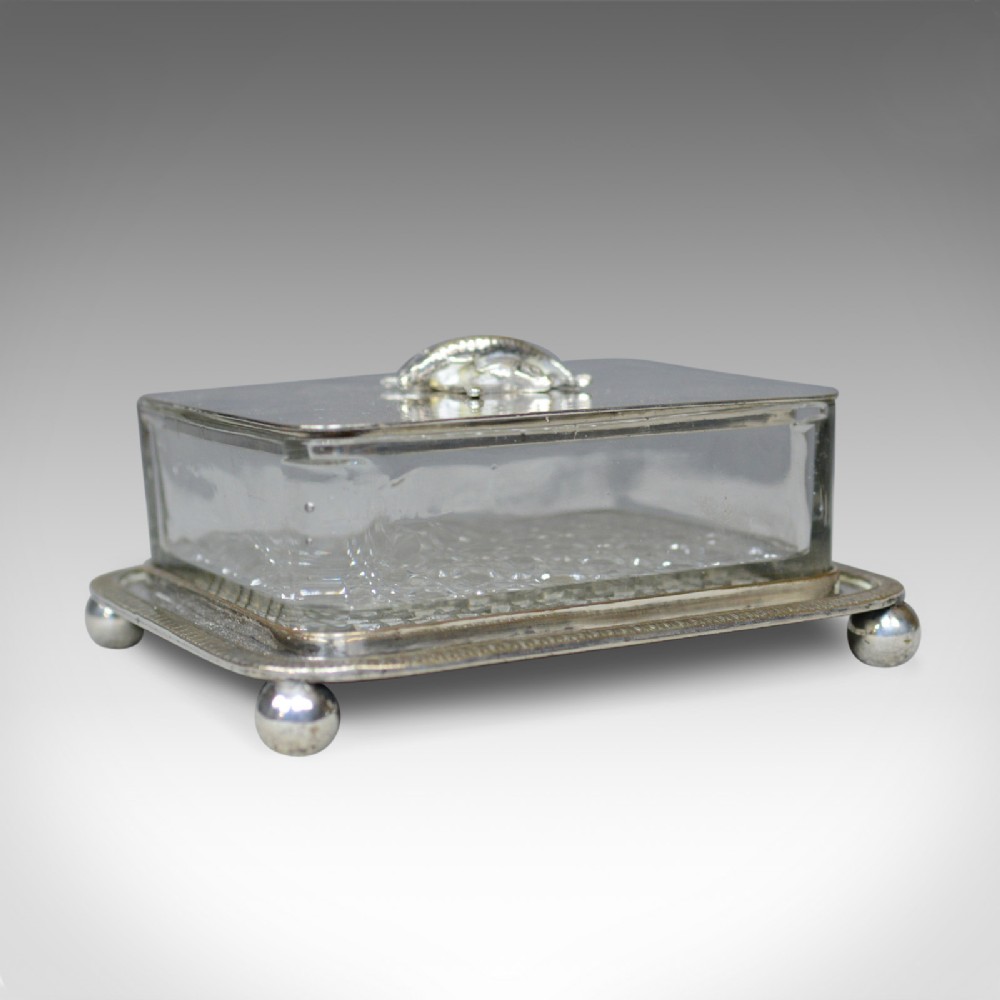 Antique Caviar Dish, English, Crystal Glass, Silver Plated, Thomas Prime, c.1880
