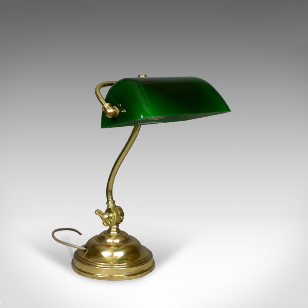 Antique Barristers Desk Lamp, Heavy, English, Brass, Glass, Edwardian Circa 1910