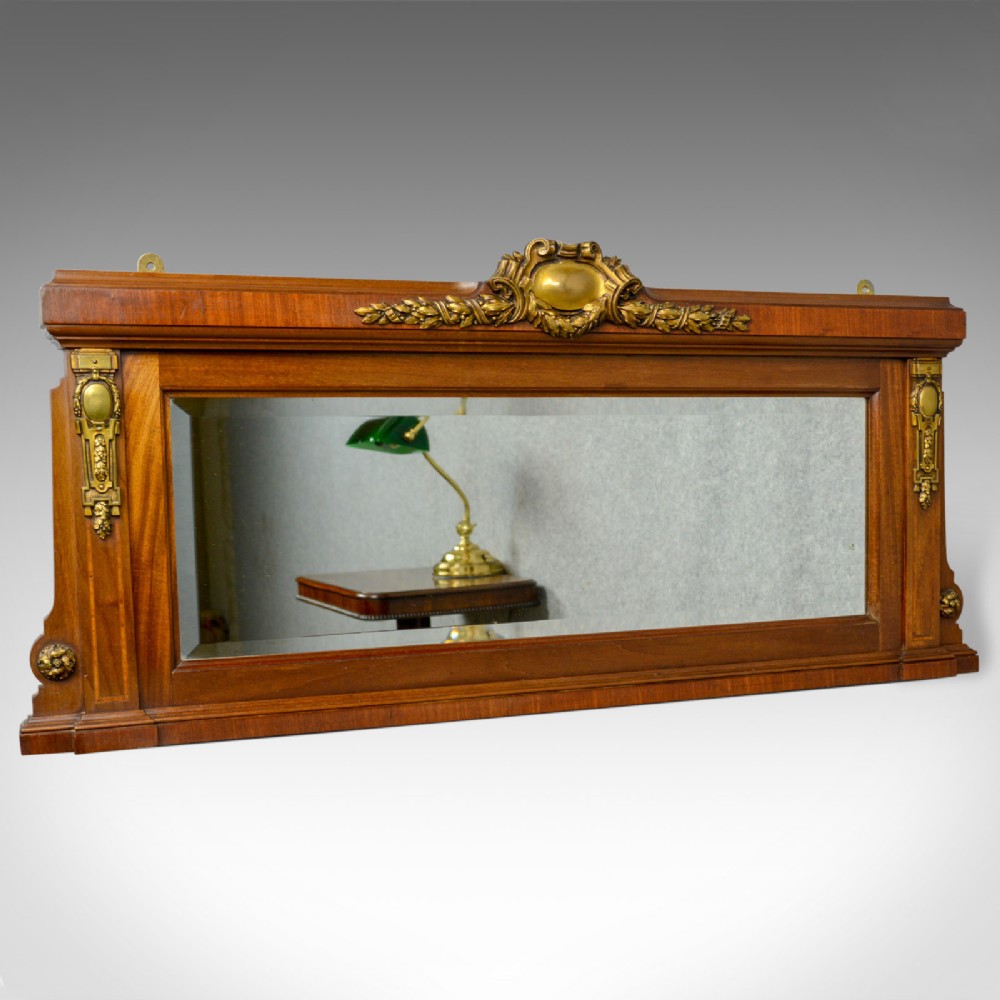 Antique Overmantel Mirror, French, Empire Revival, Wall, Walnut, Ormolu, c.1900