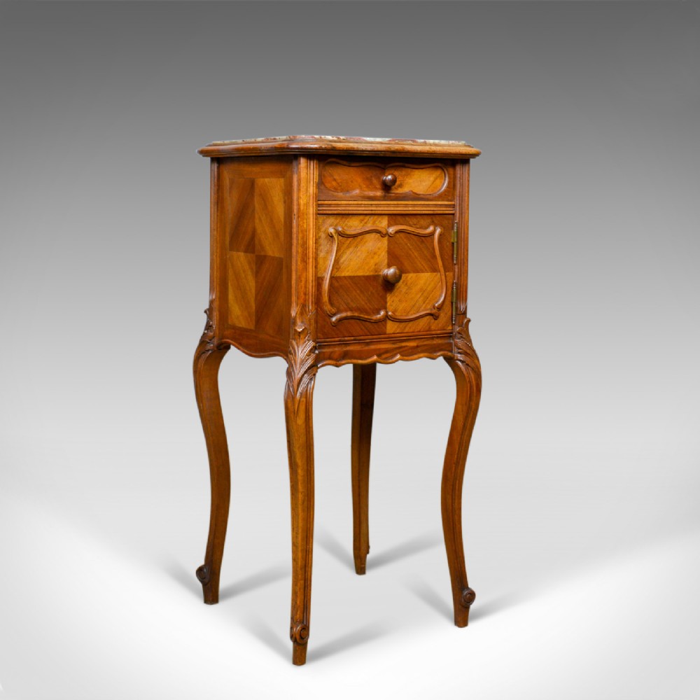 Antique French Bedside Cabinet, Victorian, Walnut, Marble, Pot Cupboard, c.1890
