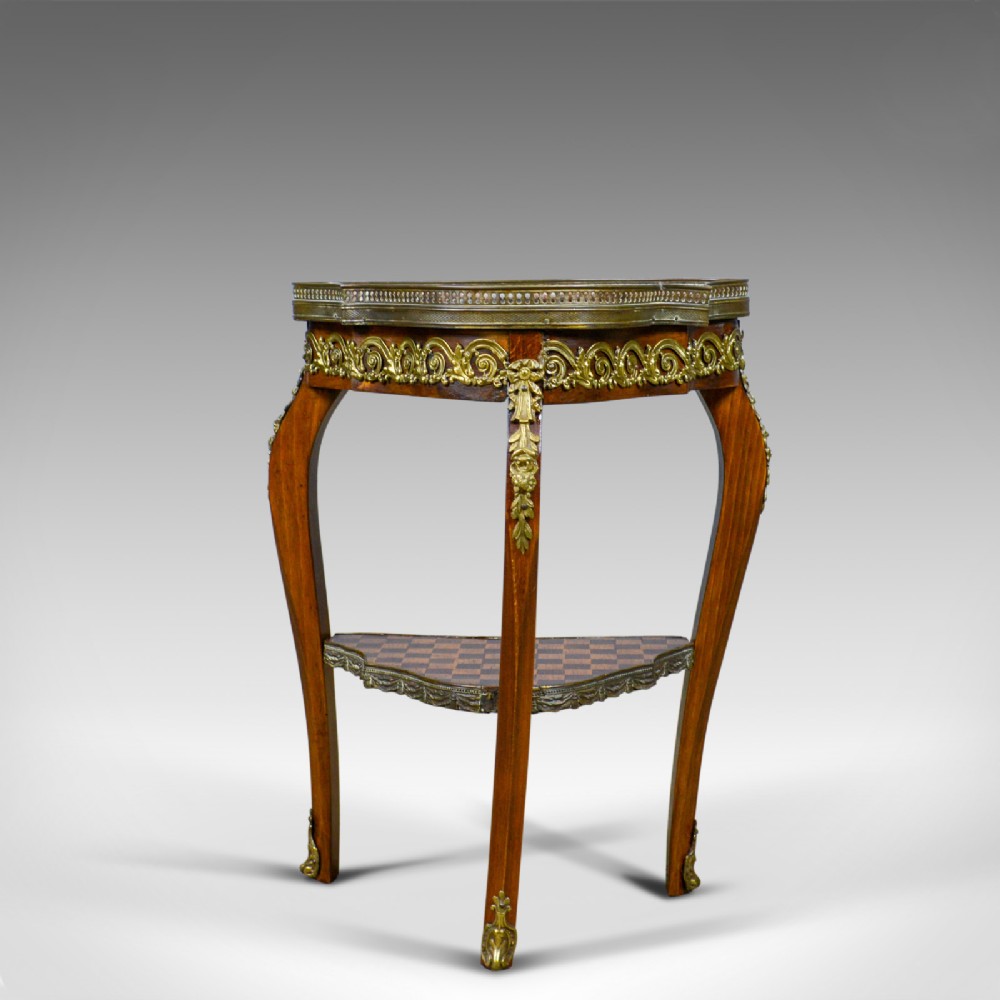 French, Antique, Side Table, Two Tier, Birch, Ormolu, Marble Top, circa 1900