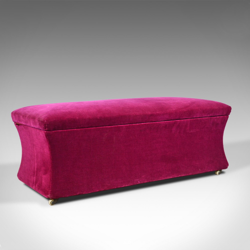 Antique Window Seat, English, Victorian, Upholstered, Ottoman, Circa 1900 