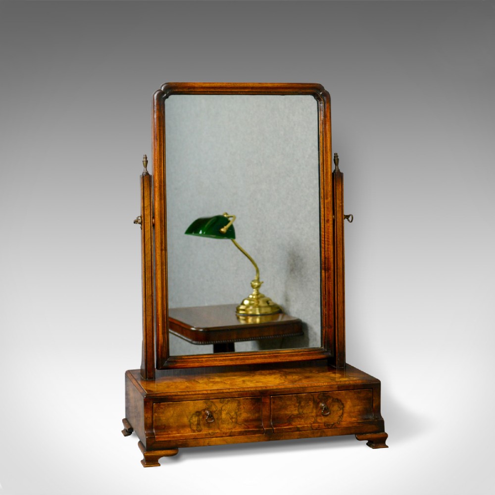 Antique Dressing Table Mirror, Burr Walnut Georgian Revival Vanity, Toilet c1910