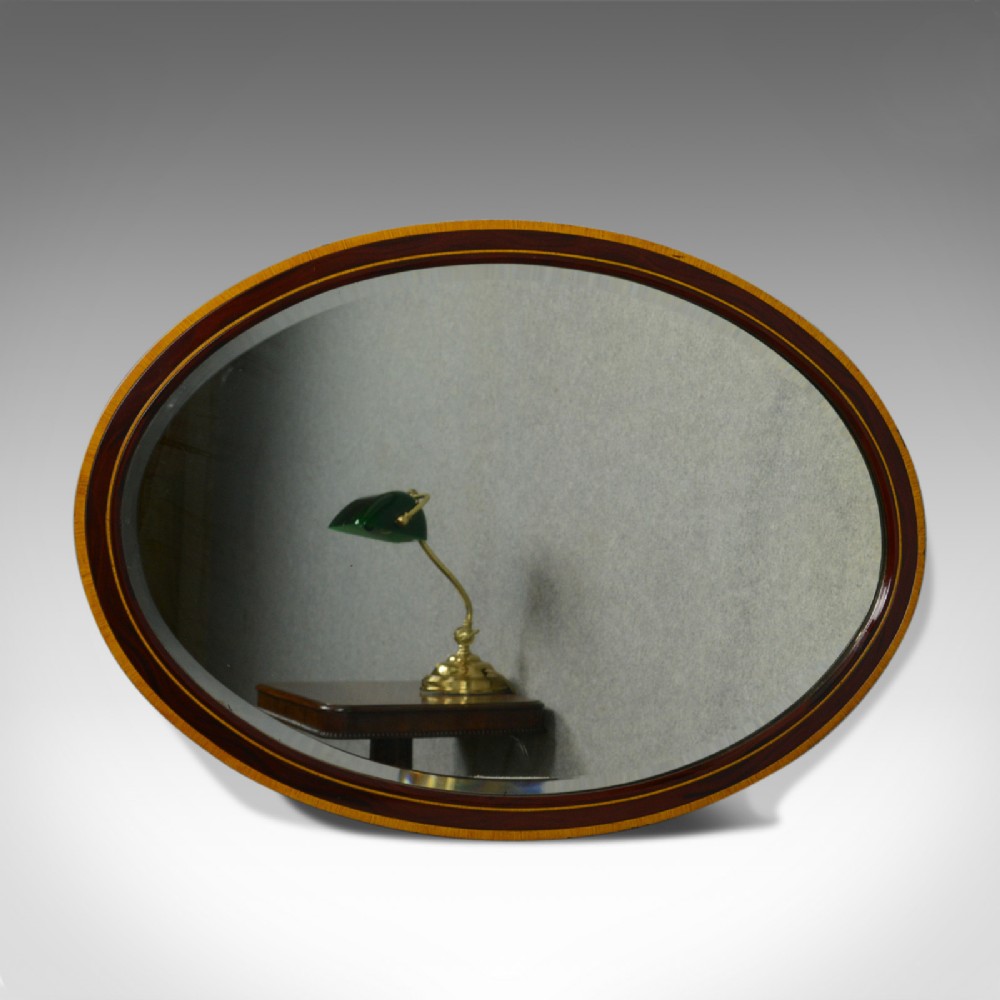 Antique Wall Mirror, English, Edwardian, Ovular, Walnut, Birch, Circa 1910