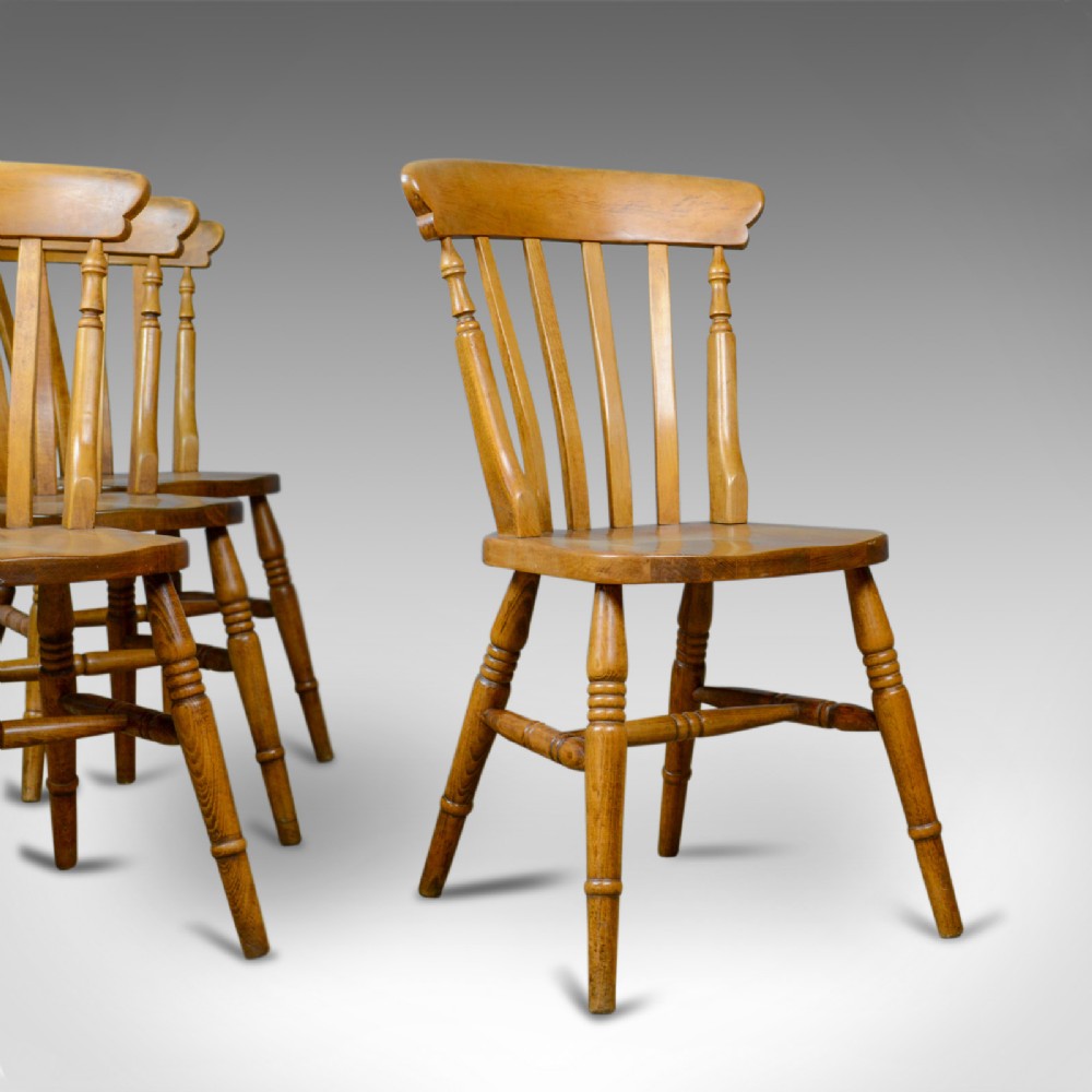 Set of Four, Antique, Dining Chairs, Lath Back, Windsor, Station Early C20th