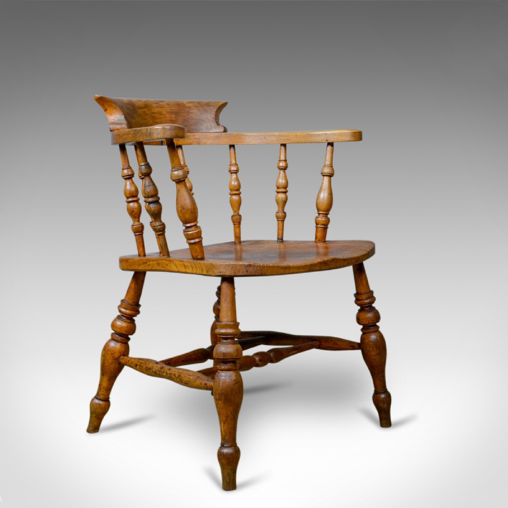 Antique Bow-Back Elbow Chair, English, Victorian, Smokers, Captains, Circa 1890