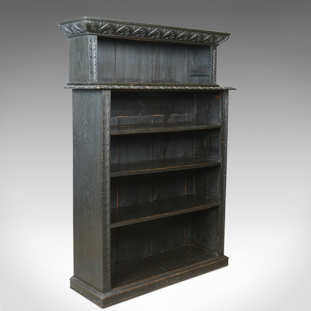 Antique Open Bookshelf, Oak, Victorian, Bookcase, Jacobean Overtones Circa 1890