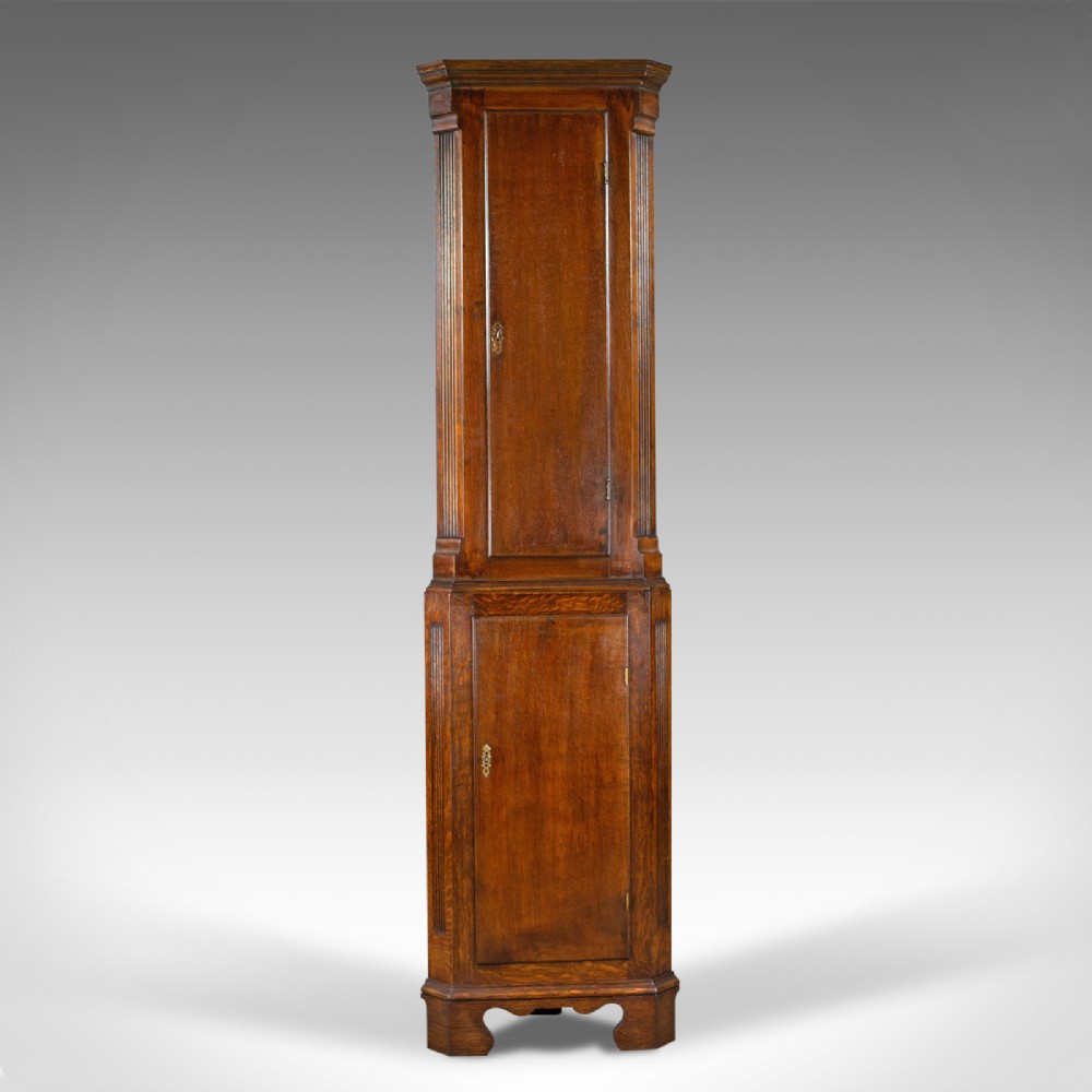 Tall, Narrow Antique Corner Cabinet, Edwardian, Georgian Revival, Oak, c.1910