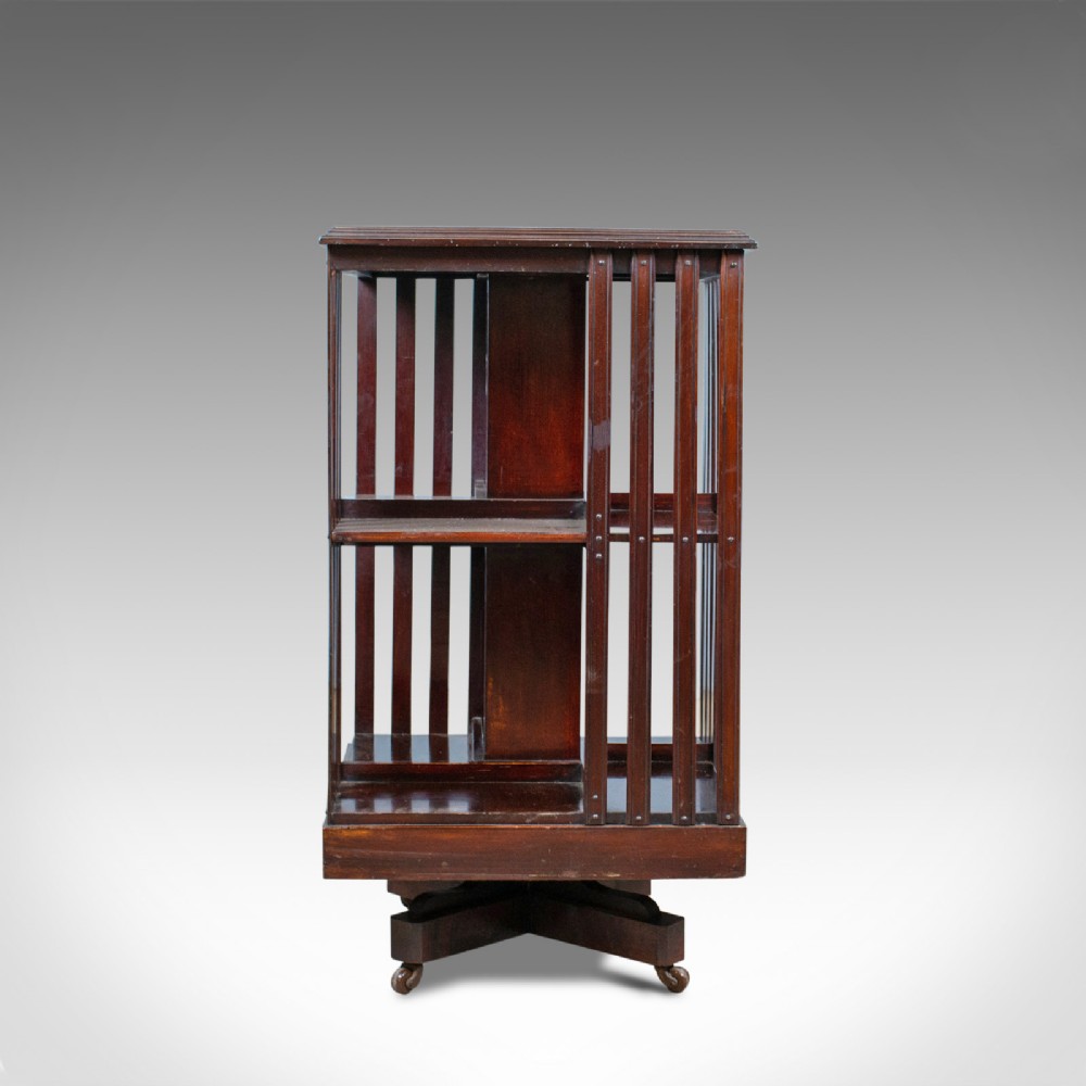 Antique Revolving Bookcase, English, Edwardian, Walnut, Bookshelf, Circa 1910