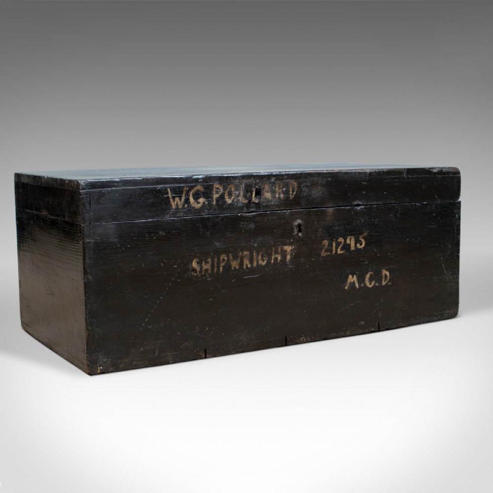 Antique Shipwright's Chest, Pine Tool Box Trunk, W.G. Pollard Early 20th Century