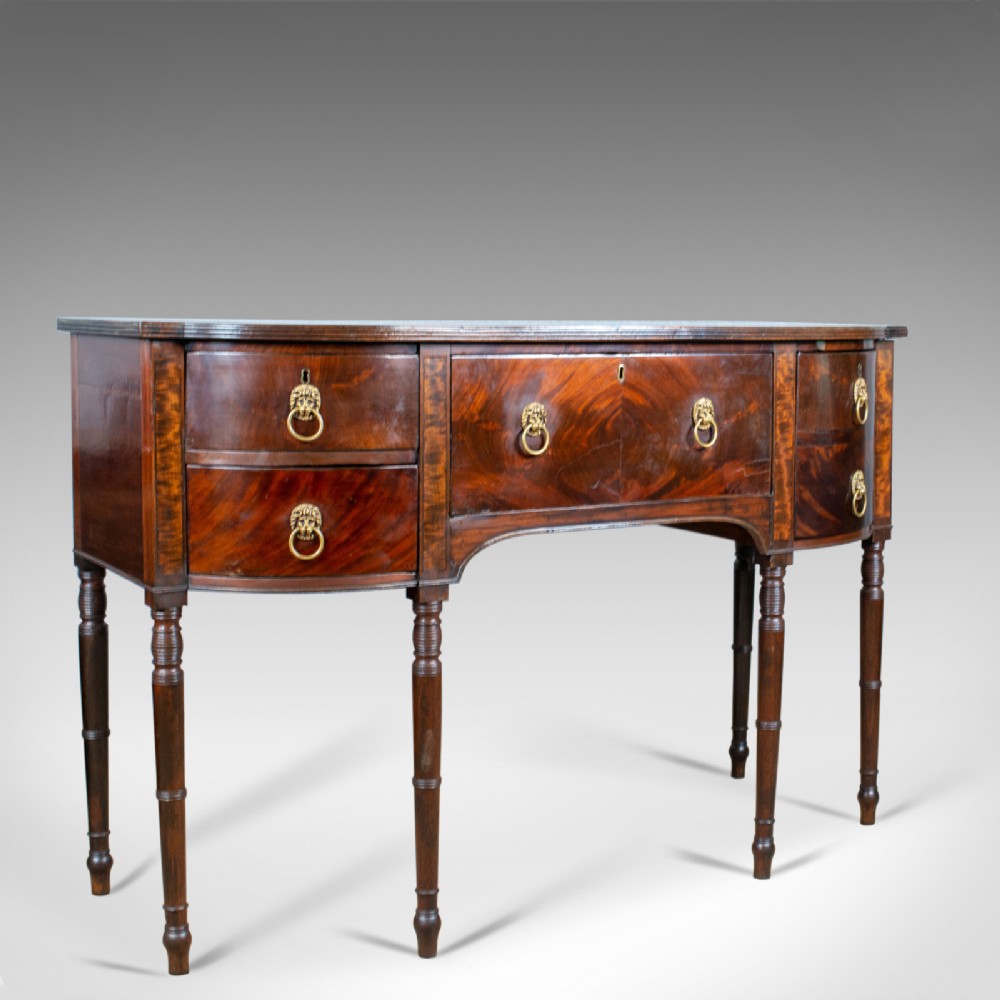 Antique Secretaire, Bow-Fronted Sideboard, Georgian, Mahogany, Circa 1790