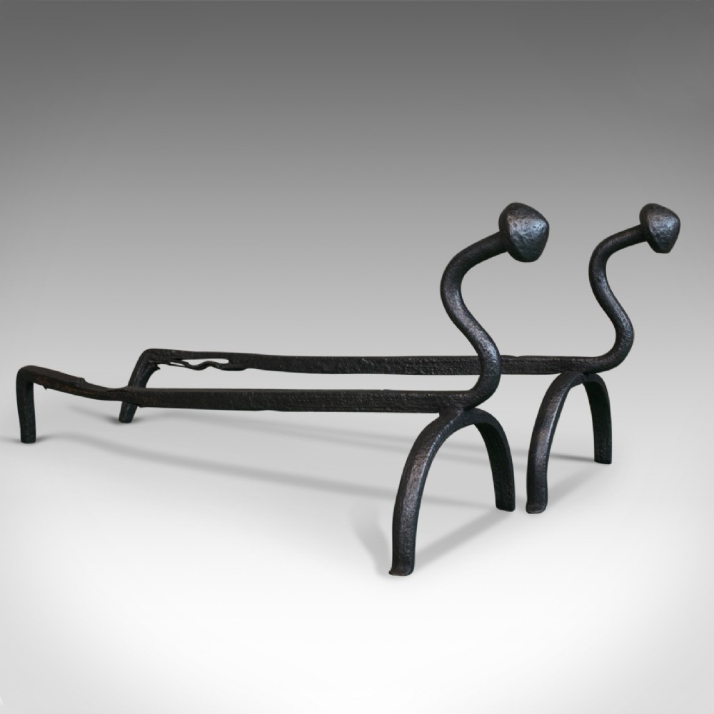 Pair of Antique Andirons. English Firedogs. Forged, Turn of the Century C.1900