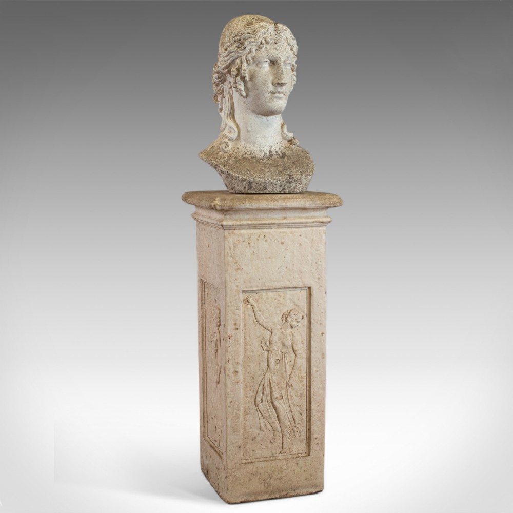 Antique Bust on Podium, Garden, Italian, Classical, Female Pose, Circa 1910