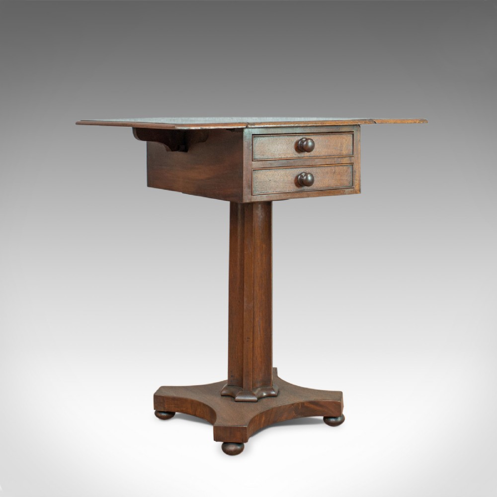 Antique Pembroke Work Table, English, Victorian, Flame Mahogany, Drop Flap c1840