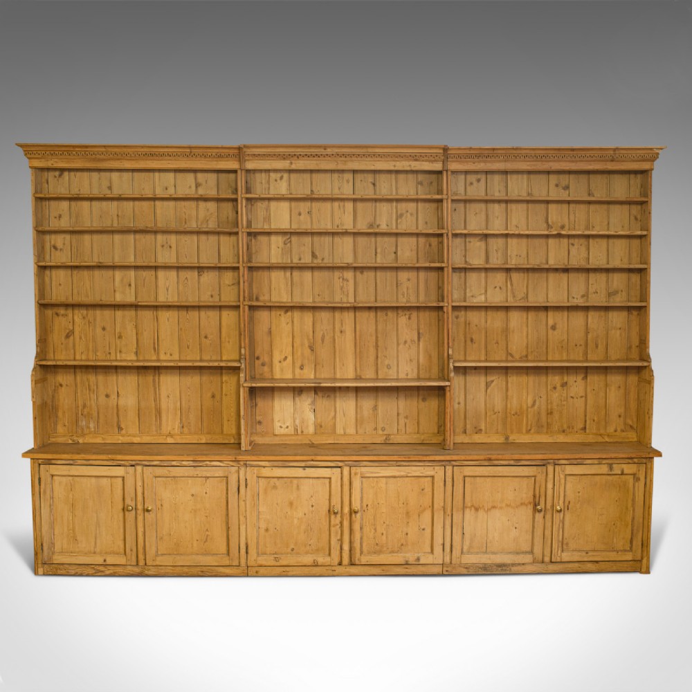 Very Large, Antique Dresser, Victorian, Pine, Kitchen Cabinet, Bookcase, c.1850