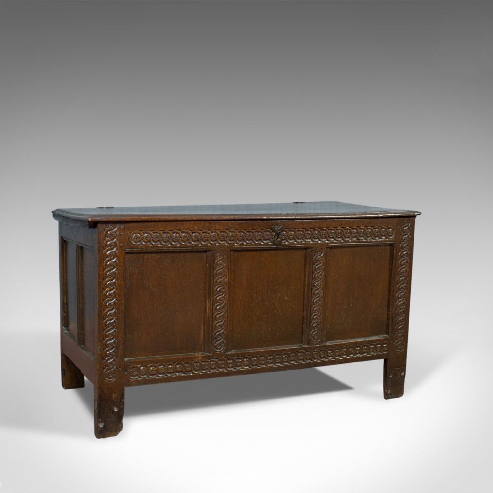 Antique Coffer, Large, English Oak, Joined Chest, Charles II Trunk, Circa 1685