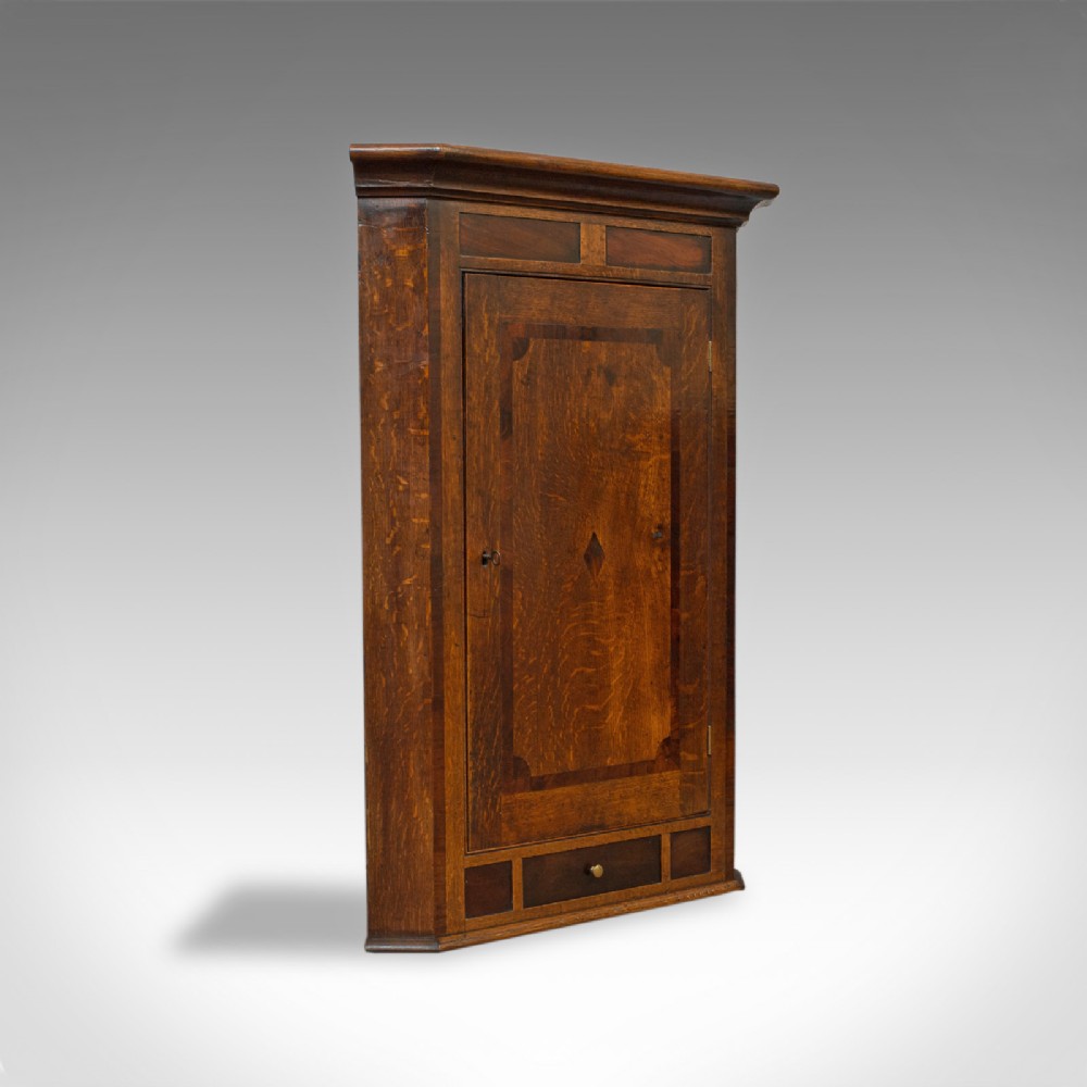 Antique Corner Cabinet, English, Georgian, Oak, Hanging, Wall Cupboard, c.1780