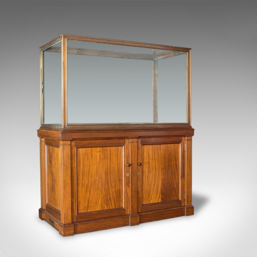 Antique Showcase Cabinet, English, Walnut, Bronze, Display, Museum, Circa 1900
