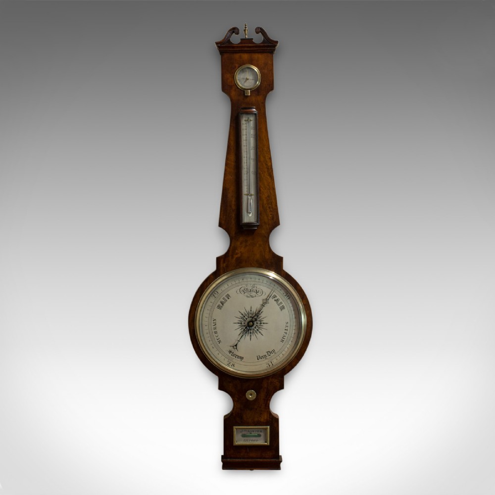 Antique Banjo Barometer, English, Mahogany, John Sowter, Oxford, Victorian