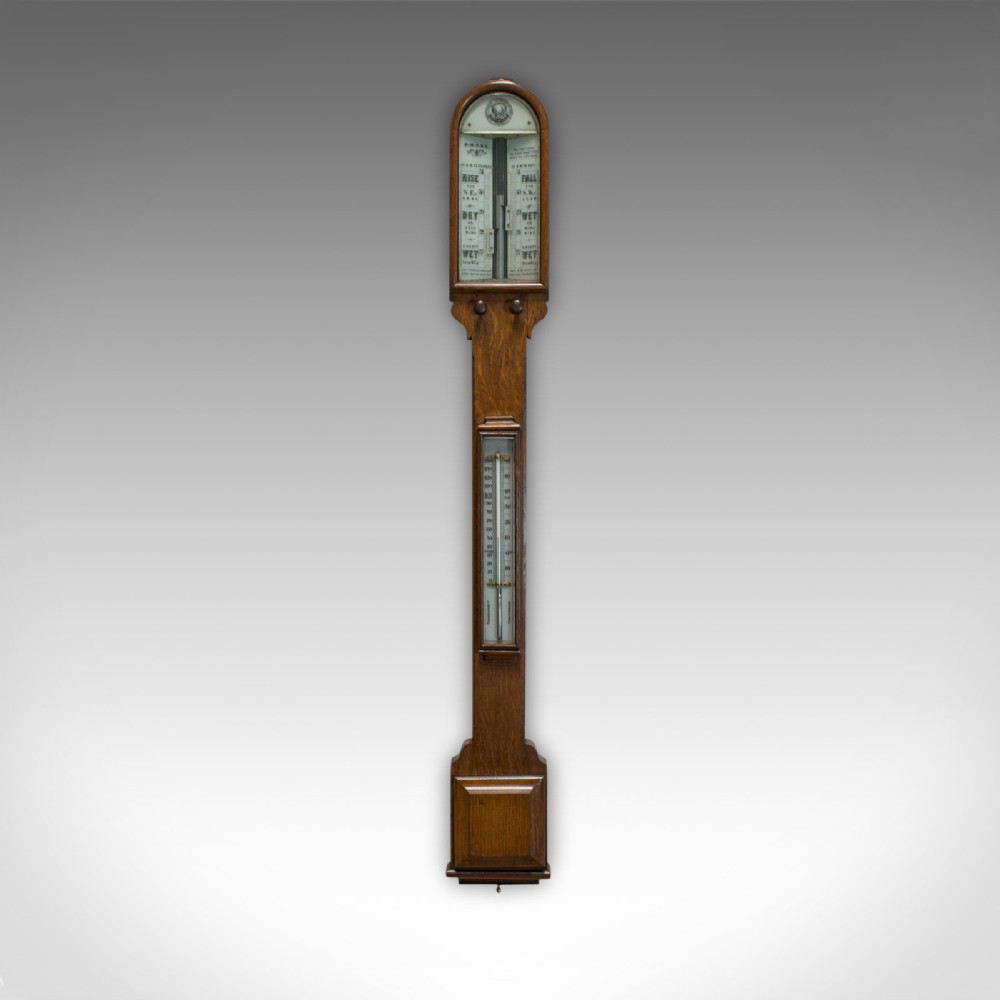 Antique Stick Barometer, English, Oak, Twin Vernier, Army and Navy, Victorian
