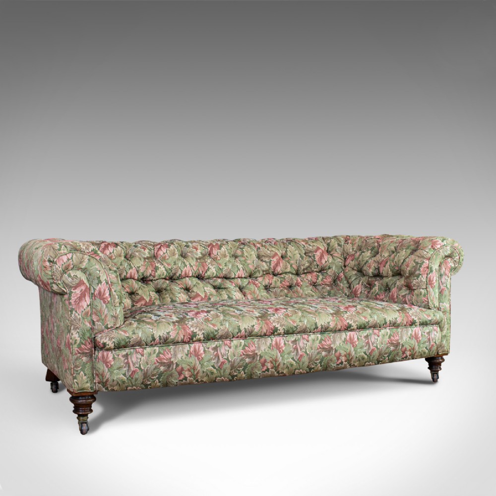 Antique Chesterfield Sofa, English, Textile, Mahogany, Couch, Seats 2 to 3