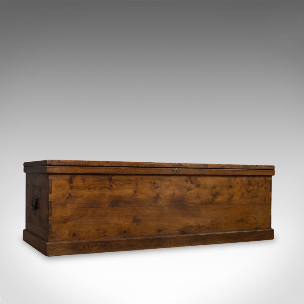 Large Antique Coffer, English, Pine, Storage, Chest, Trunk, Victorian