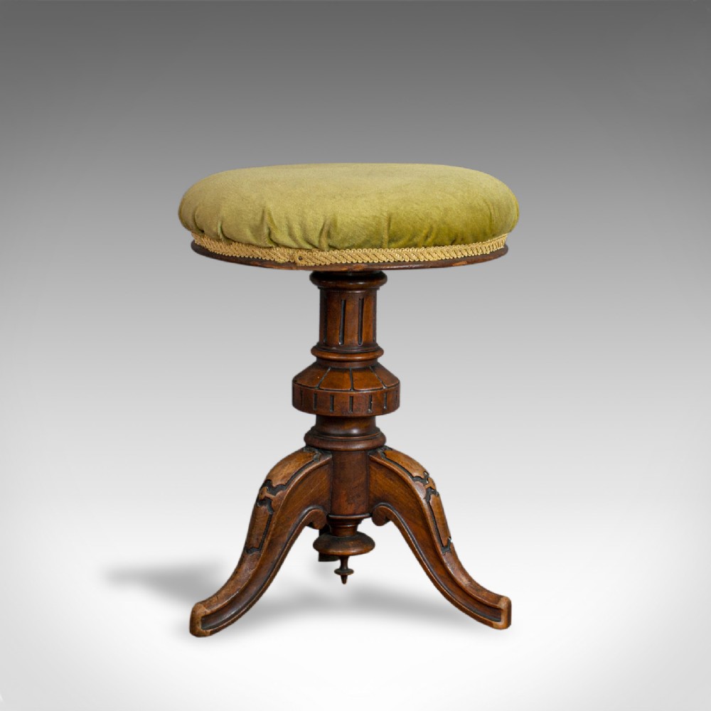 Antique Adjustable Piano Stool, English, Victorian, Walnut, Music, Seat c.1870
