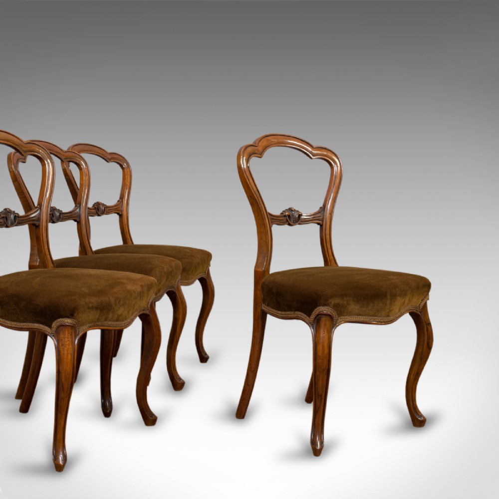 Antique Set of Chairs, English, Walnut, Suite, 4 Dining Chairs, Victorian C.1840