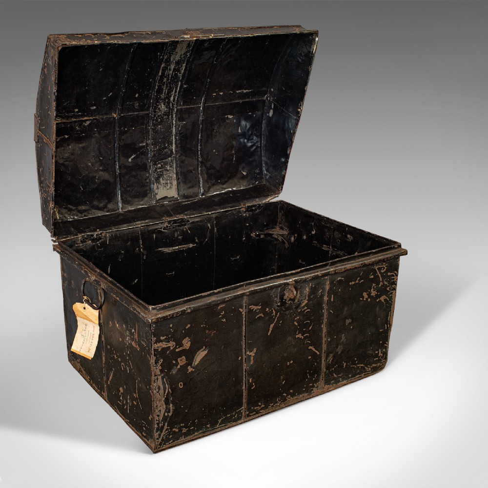 Antique Travel Trunk, English, Tin, Shipping Chest, Wildman, Vice Consulate