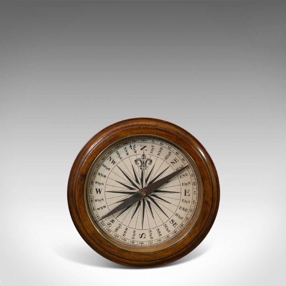 Antique Desk Compass, English, Oak, Maritime, Ship, Regency, Circa 1830