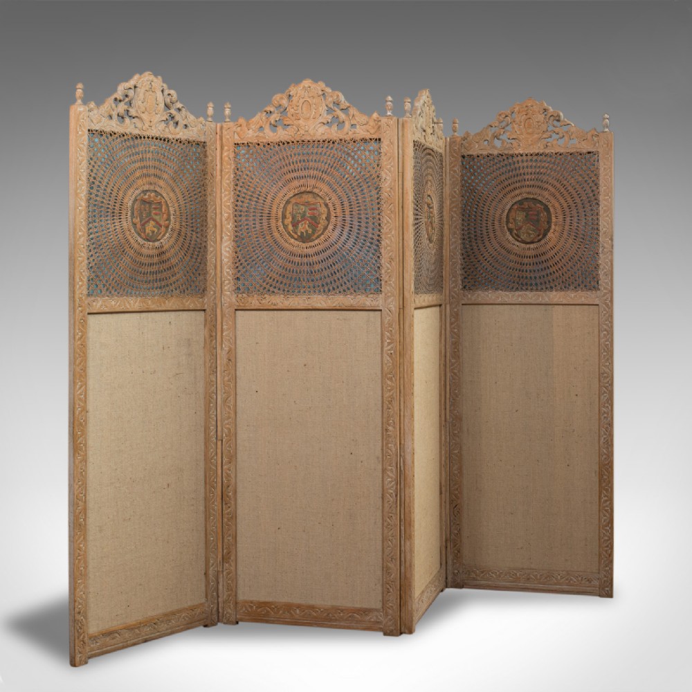 Antique Victorian Screen, English, Limed Oak, Cane, Room Divider, Wall Panel