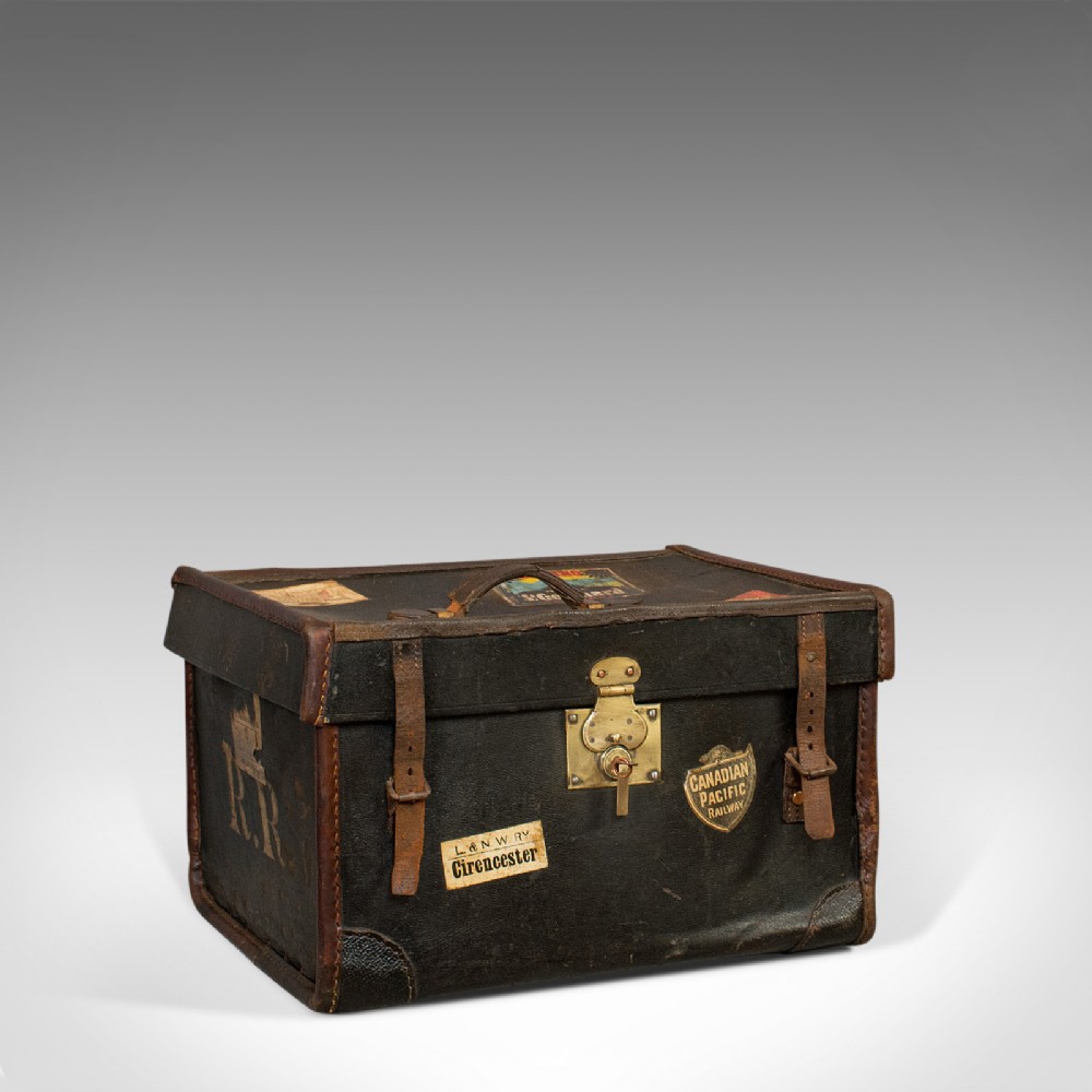Antique Travel Trunk, English, Personal Carriage Chest, Hatbox, Circa 1910