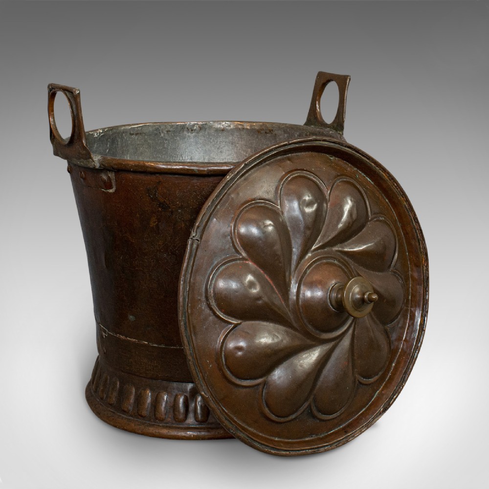 Antique Coal Box, French, Art Nouveaux, Fireside, Bucket, 20th Century, C.1920
