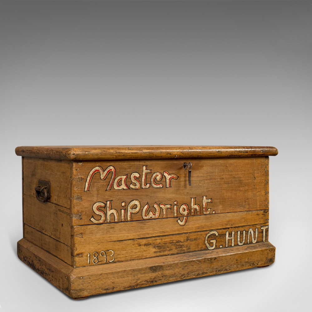 Antique Shipwright's Tool Chest, English, Pine, Merchant's, Trunk, Circa 1870