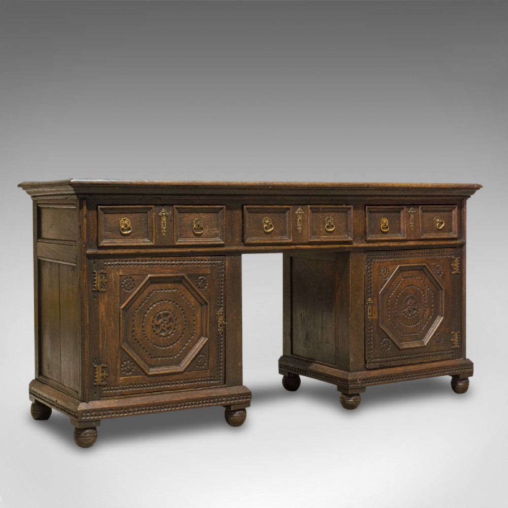 Antique Pedestal Desk, English, Oak, Georgian, 18th Century, C.1800