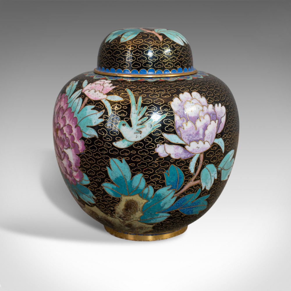 Antique Ginger Jar, Oriental, Cloisonne, Decorative, Spice Urn, Victorian, 1900